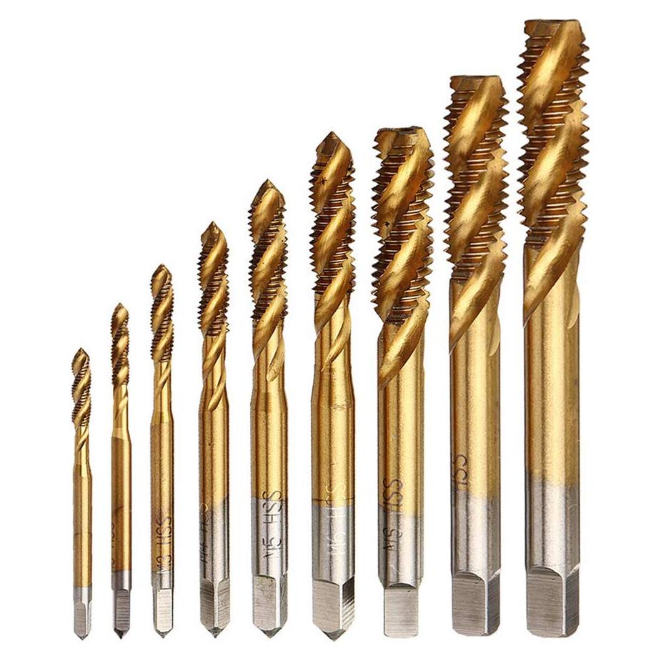 Juego de 9 brocas y machos de roscar Eyech M2 a M12