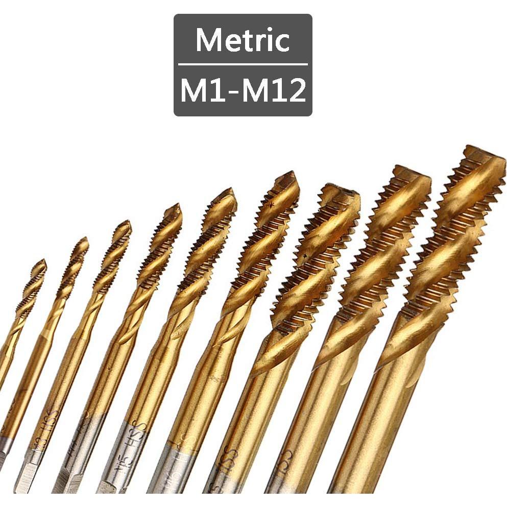 Juego de 9 brocas y machos de roscar Eyech M2 a M12