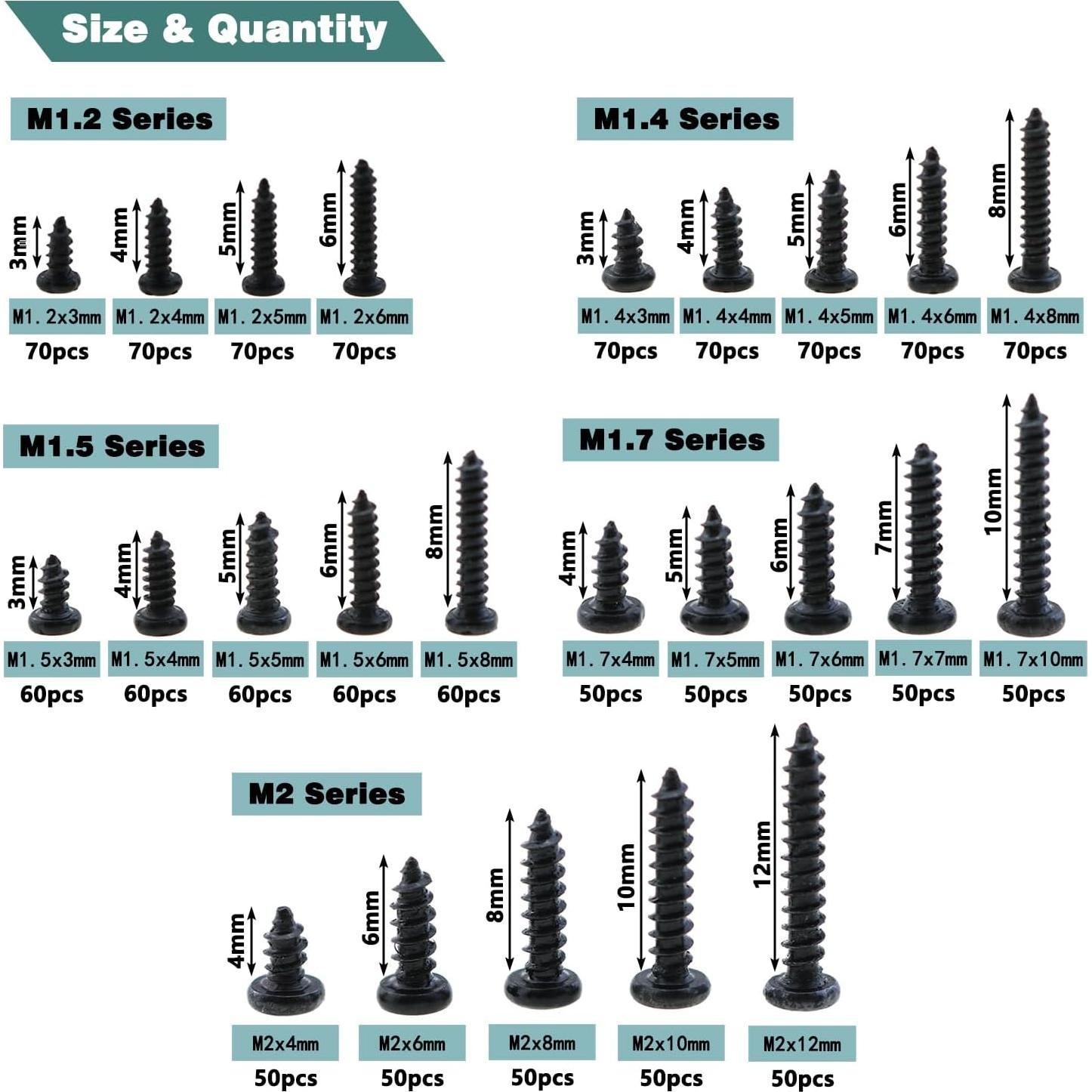 1430 Tornillos Miniatura Phillips LUORNG M1.2 a M2 Acero Carbono