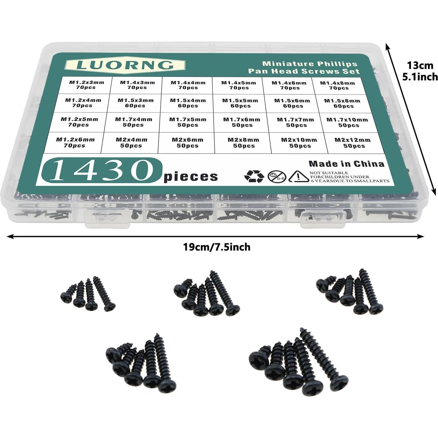 1430 Tornillos Miniatura Phillips LUORNG M1.2 a M2 Acero Carbono