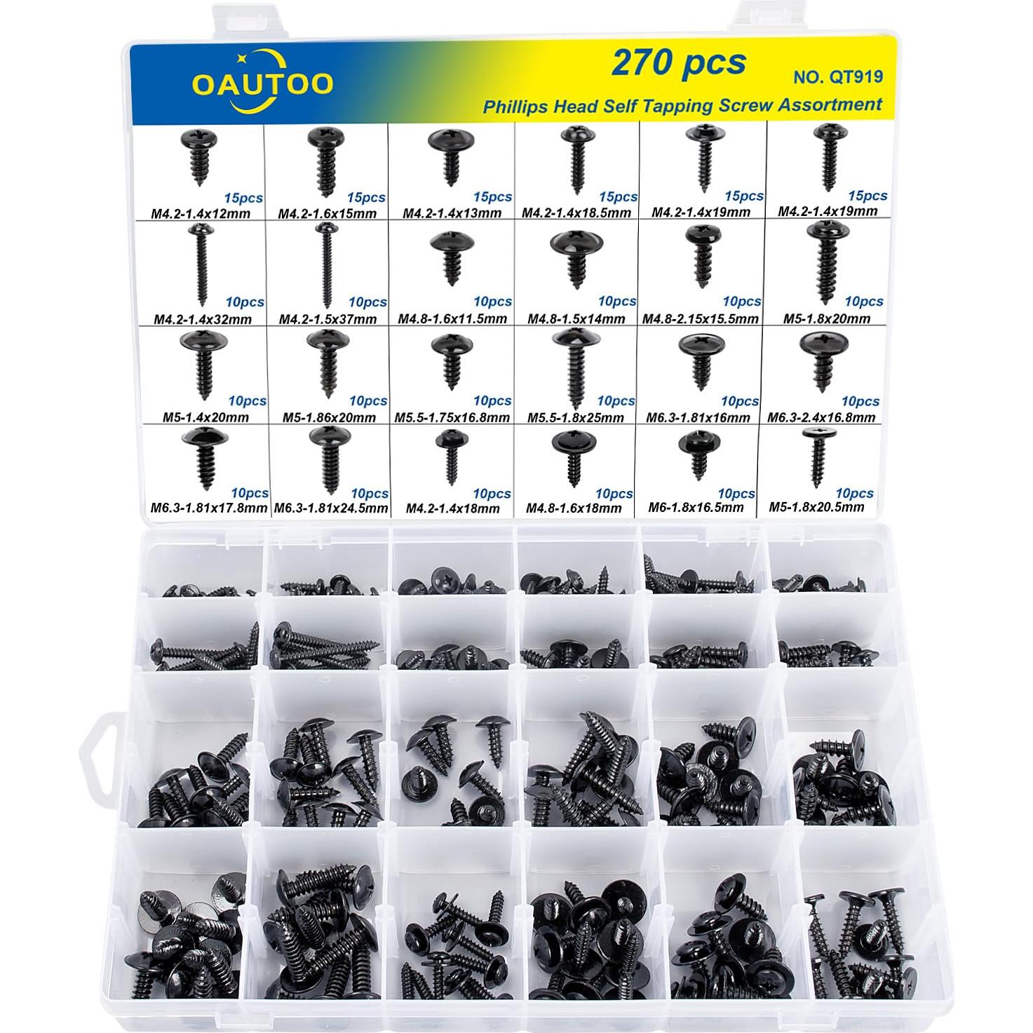 Kit de Tornillos Autoperforantes OAUTOO 270 Piezas M4.2 M4.8 M5 M5.5 M6.3