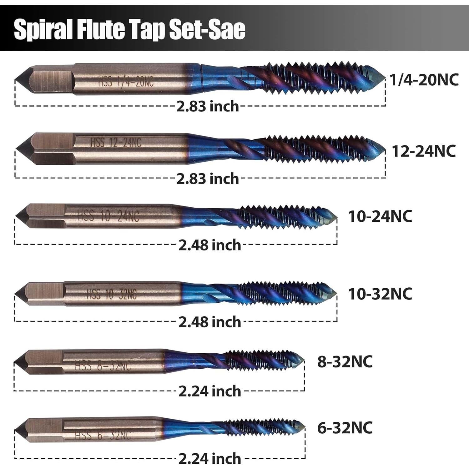 Juego de Brocas de Rosca Yakamoz HSS 6 Piezas SAE 6-32 a 1/4