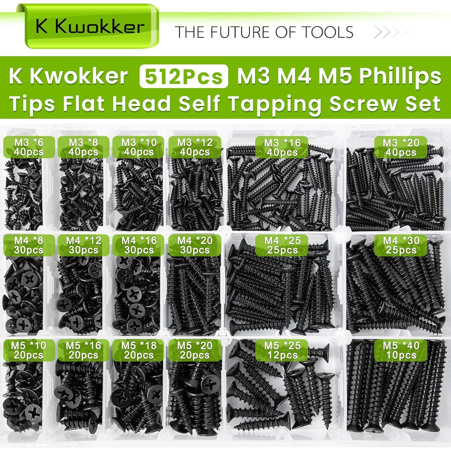 Kit de Tornillos Autoperforantes K Kwokker 512 Pcs M3 M4 M5