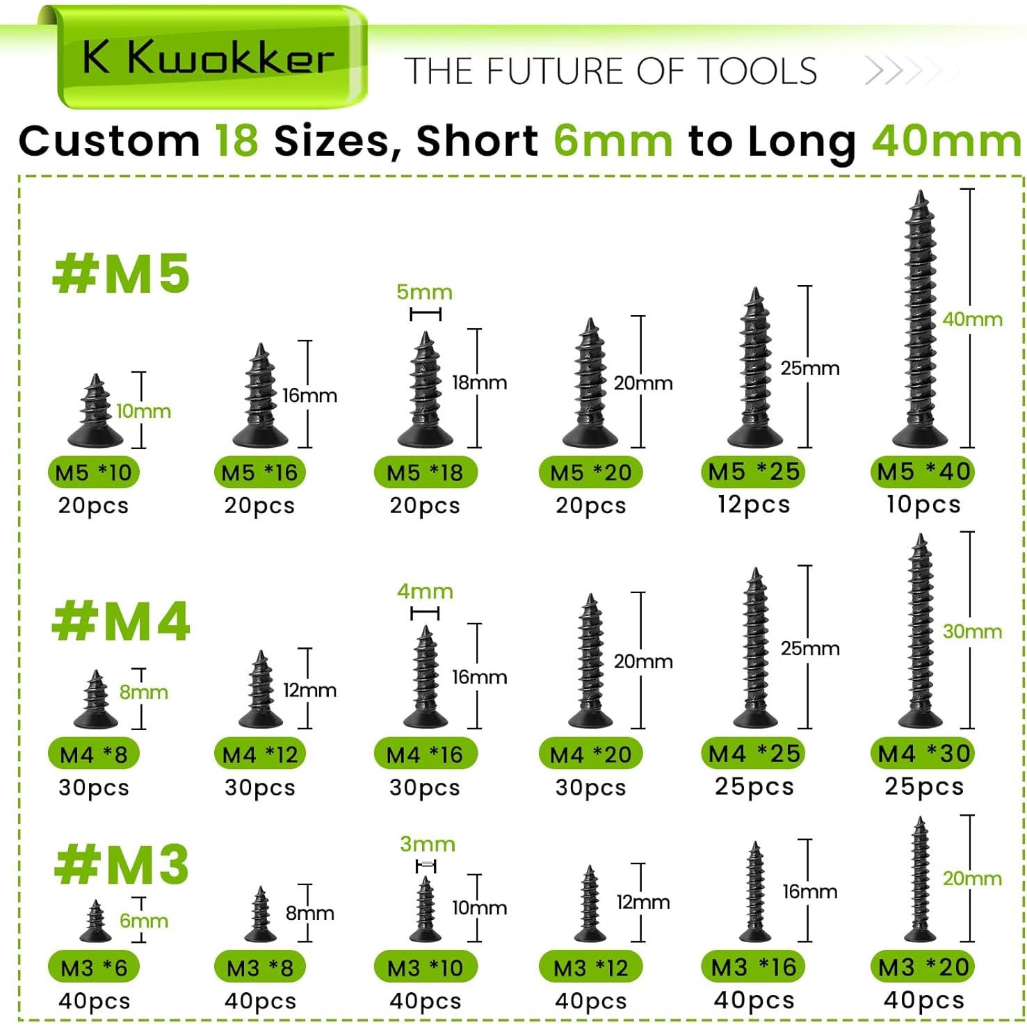 Kit de Tornillos Autoperforantes K Kwokker 512 Pcs M3 M4 M5