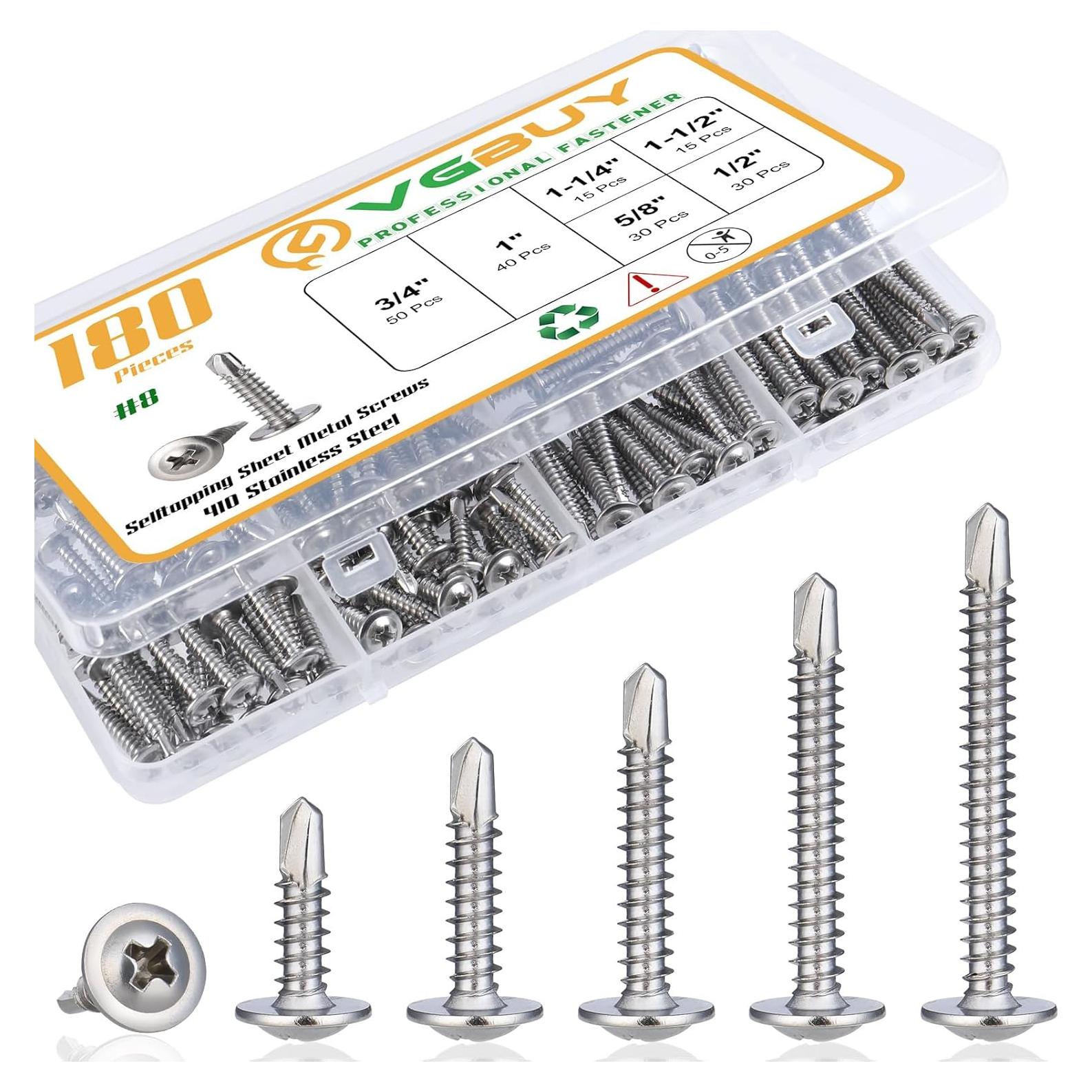 Kit de Tornillos Autoperforantes VGBUY 180 Piezas Acero Inoxidable