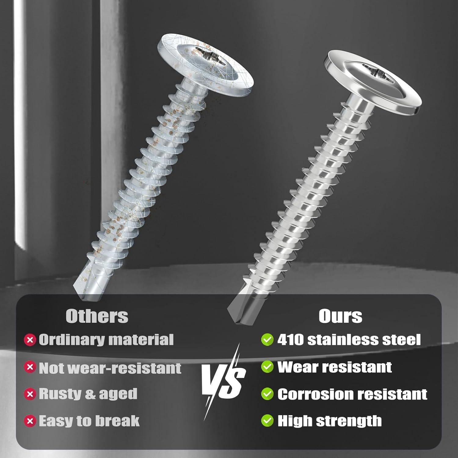 Kit de Tornillos Autoperforantes VGBUY 180 Piezas Acero Inoxidable