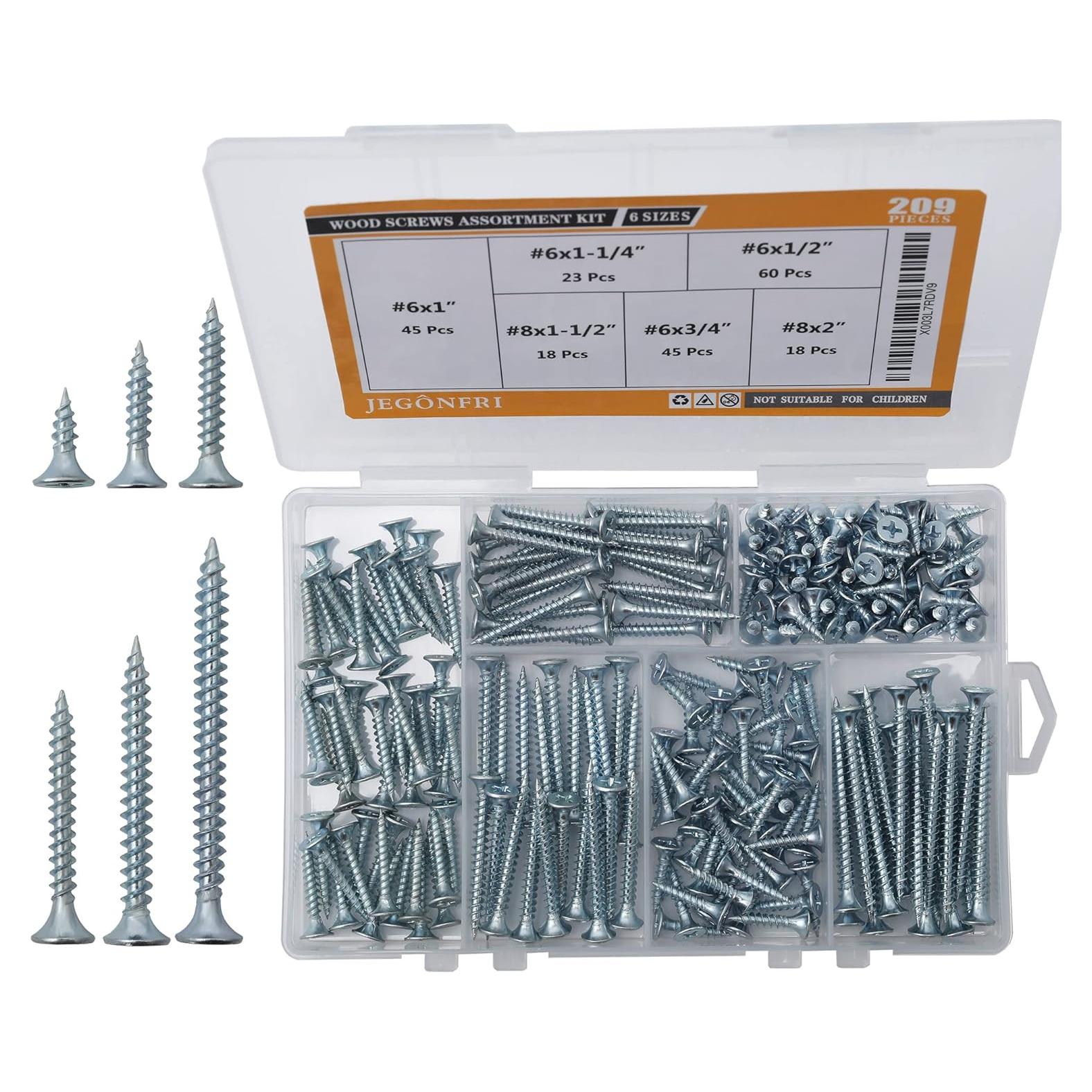 Kit de Tornillos de Madera JEGONFRI 209 Pcs Phillips 6 Tamaños