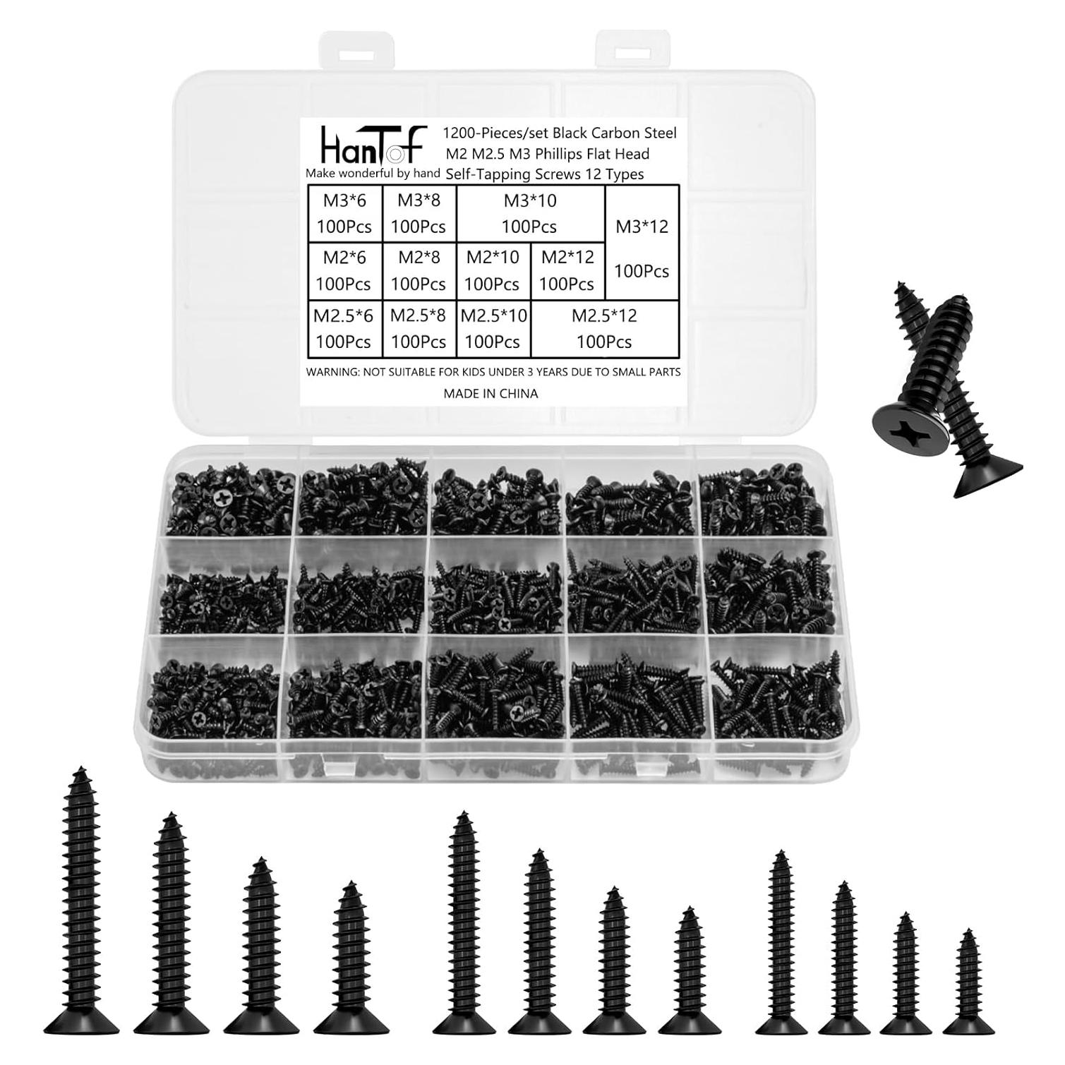 1200 Tornillos Autoperforantes M2 M2.5 M3 Cabeza Plana HanTof