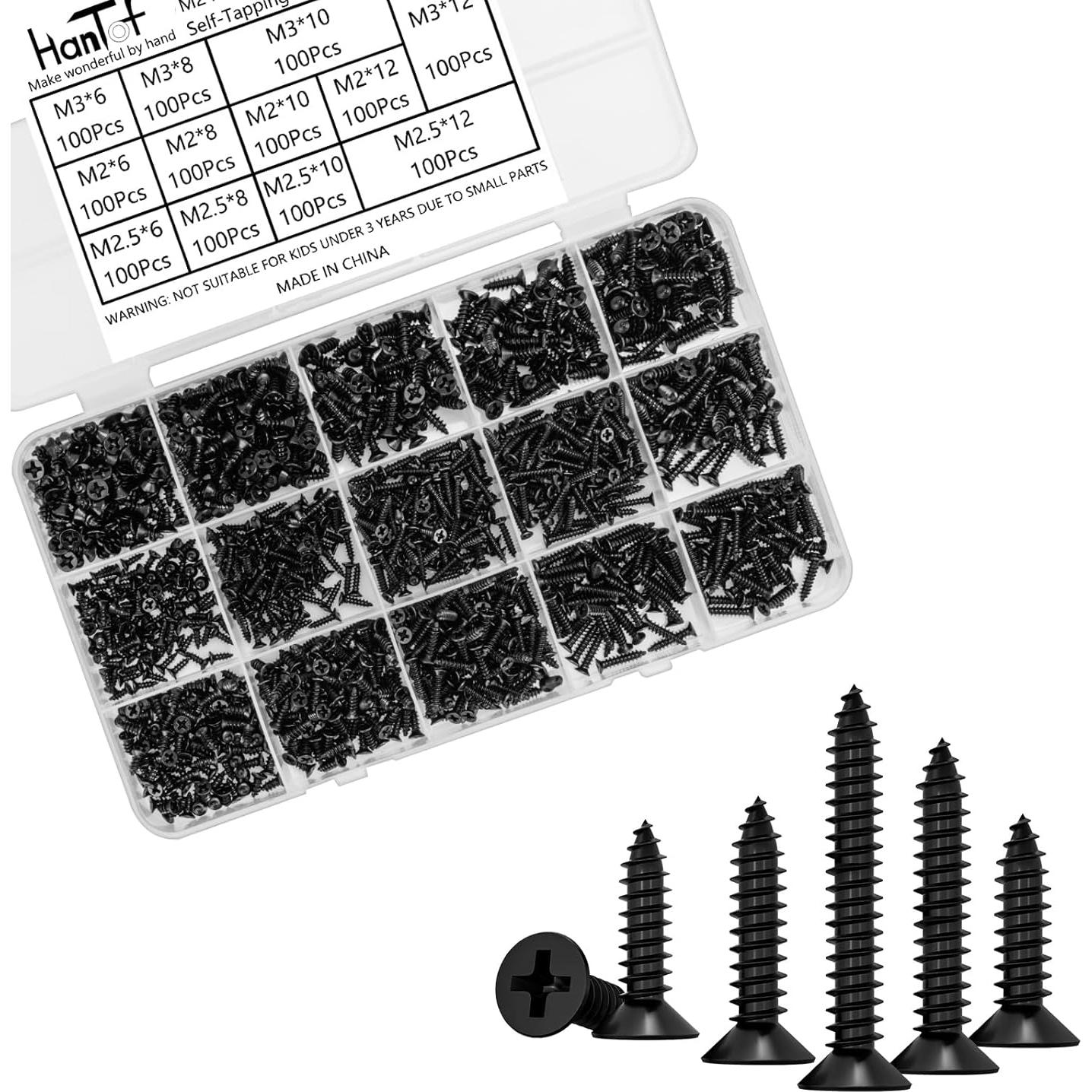 1200 Tornillos Autoperforantes M2 M2.5 M3 Cabeza Plana HanTof