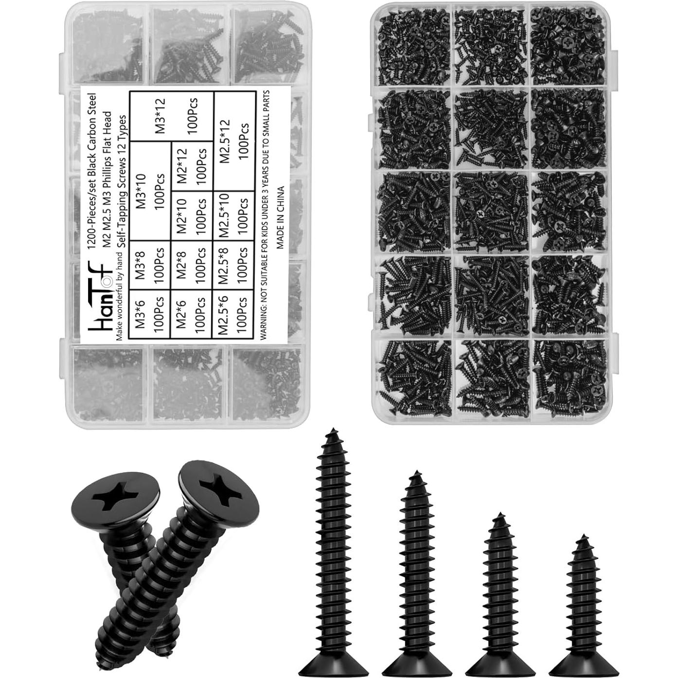 1200 Tornillos Autoperforantes M2 M2.5 M3 Cabeza Plana HanTof