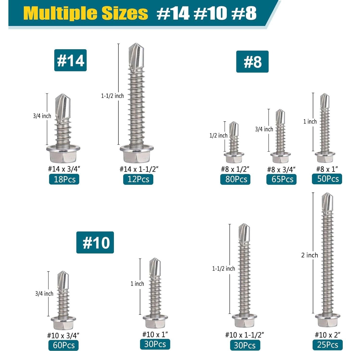 Kit de Tornillos Autoperforantes SATANTECH 370 Pcs Acero Inoxidable