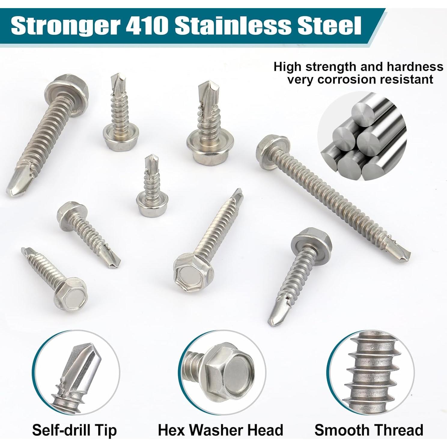 Kit de Tornillos Autoperforantes SATANTECH 370 Pcs Acero Inoxidable