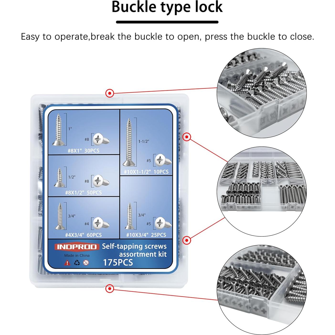Kit de Tornillos de Acero Inoxidable INDPROD 175 Piezas