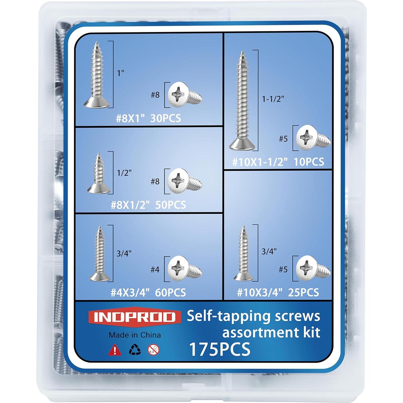 Kit de Tornillos de Acero Inoxidable INDPROD 175 Piezas