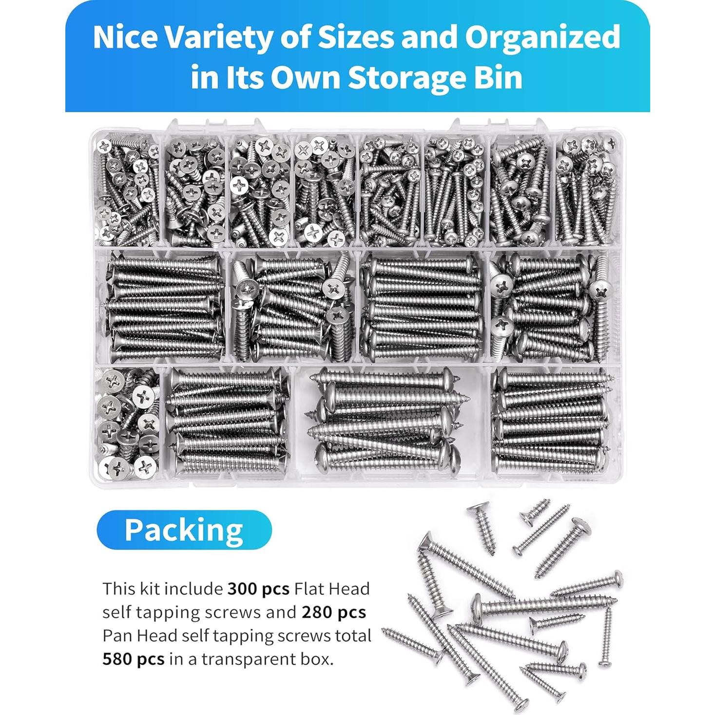 Conjunto de Tornillos Autorroscantes DIVANC 580 Piezas M3/M4/M5/M6