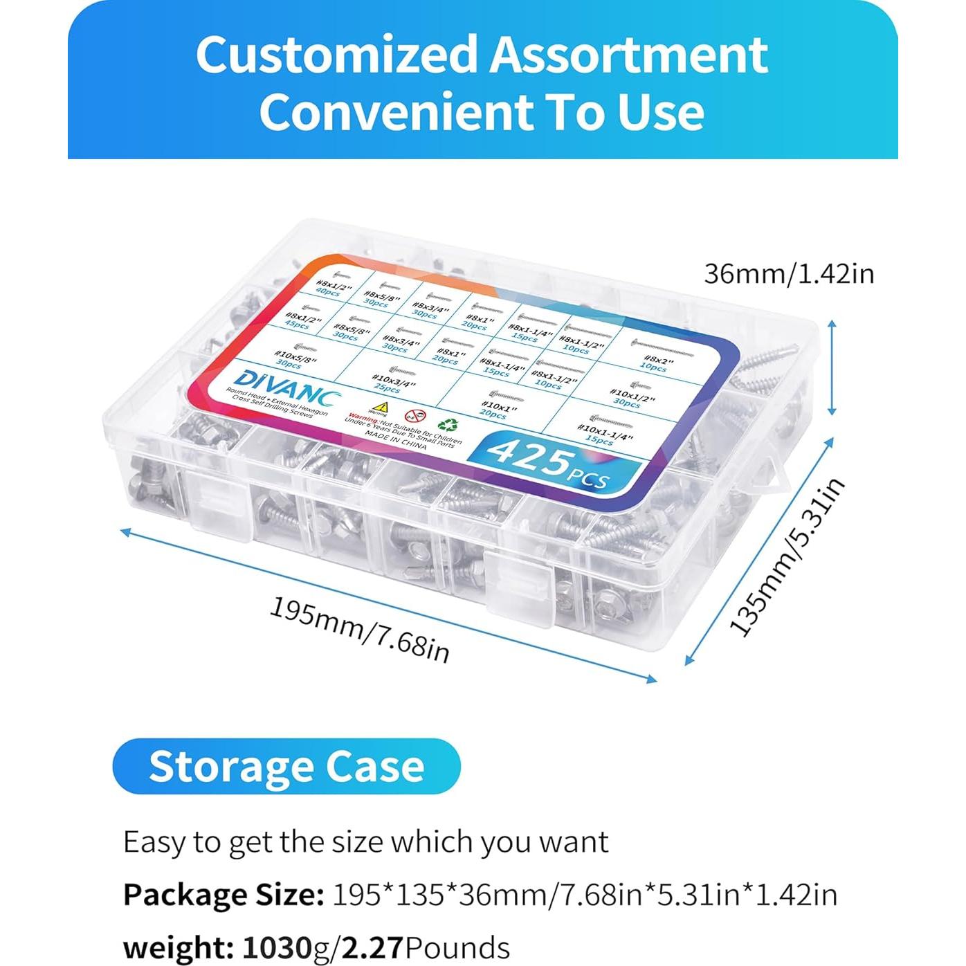 425 Tornillos Autoperforantes DIVANC Acero Inoxidable Plata