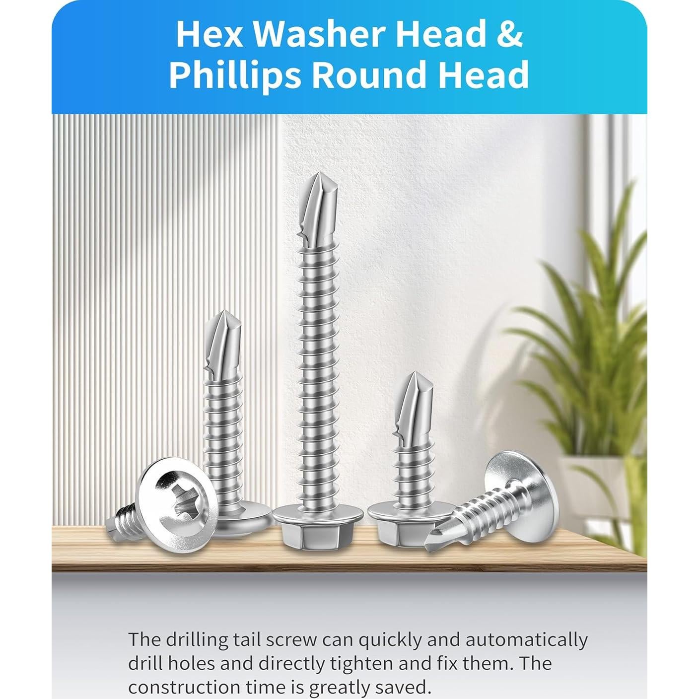 425 Tornillos Autoperforantes DIVANC Acero Inoxidable Plata