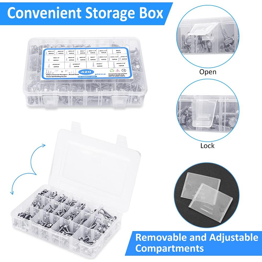 Tornillos Autoperforantes CGBOOM 420pcs Acero Inoxidable 410