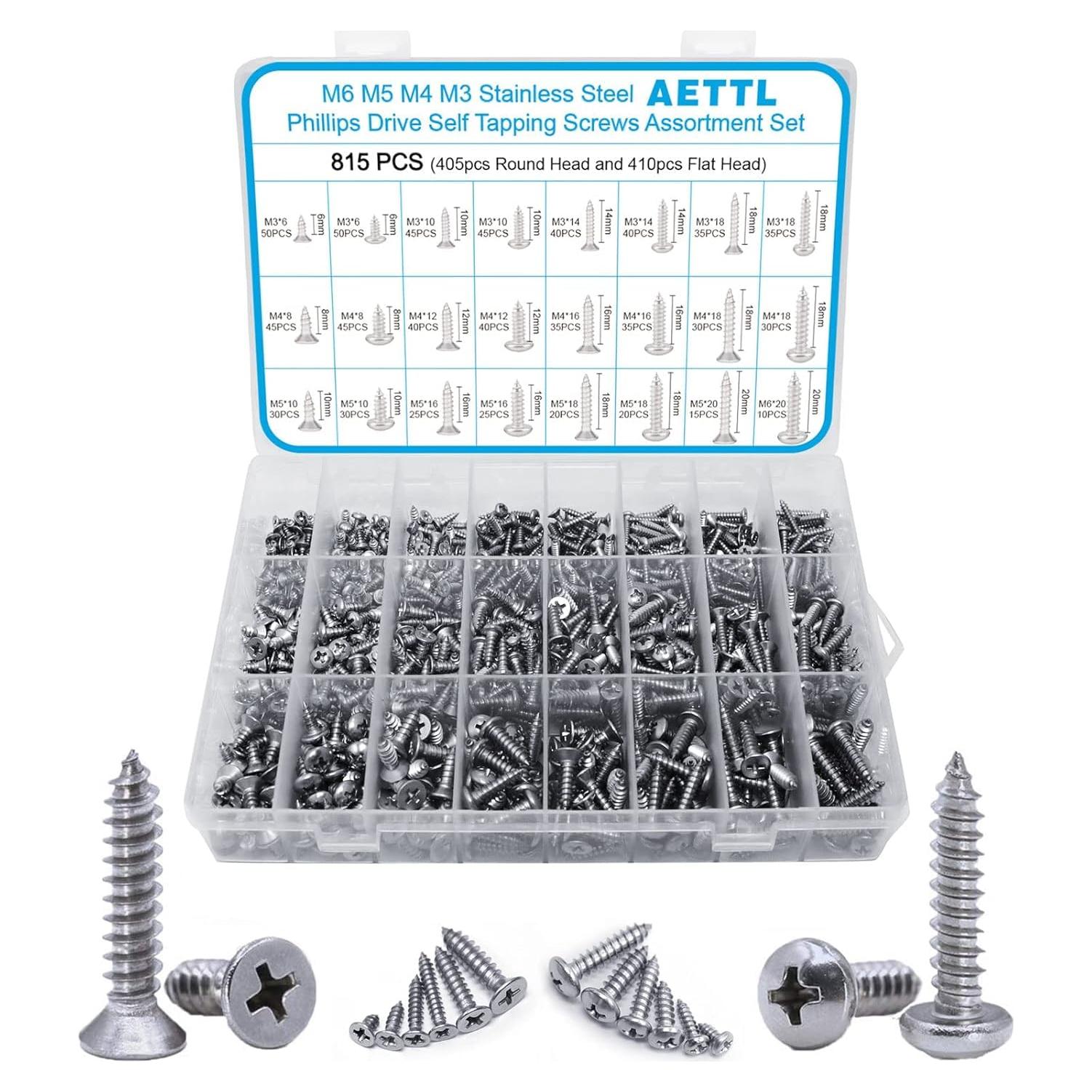 Kit de Tornillos Autoperforantes M6 M5 M4 M3 - 815pcs Acero Inoxidable