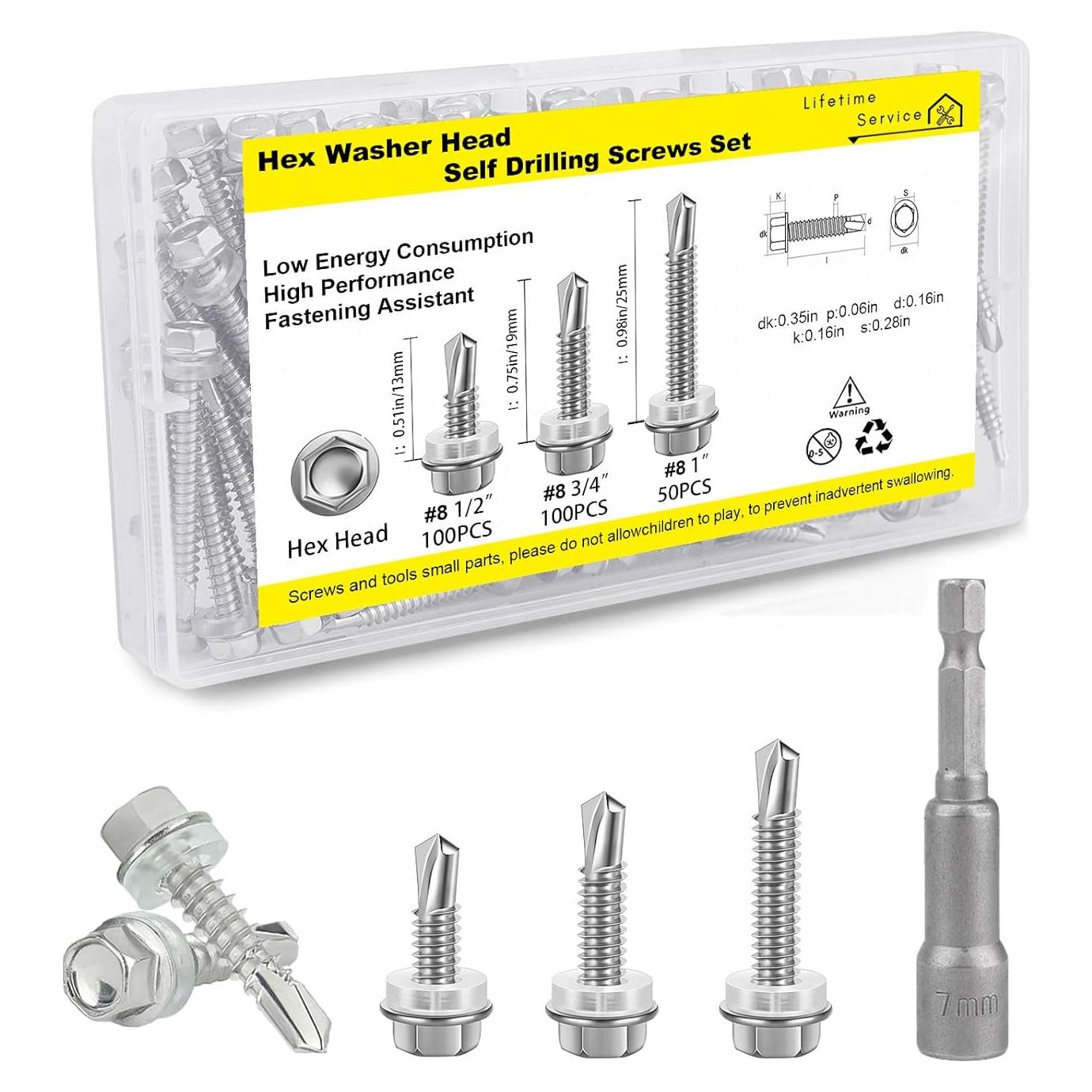 250 Tornillos Autoperforantes Hexagonales LERNOU Acero Inoxidable