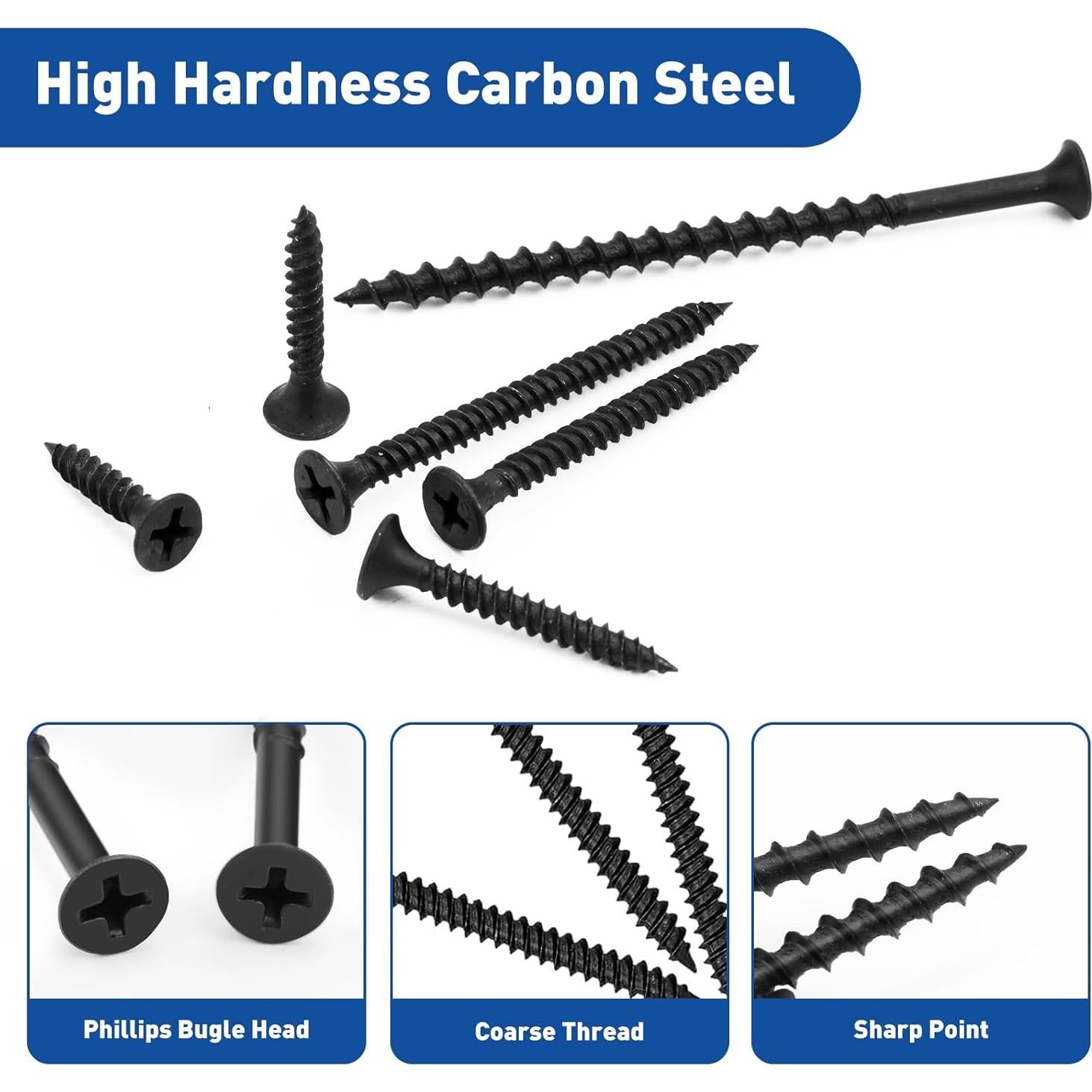 Kit de Tornillos para Drywall Innofy 108 Piezas 6 Tamaños Negro