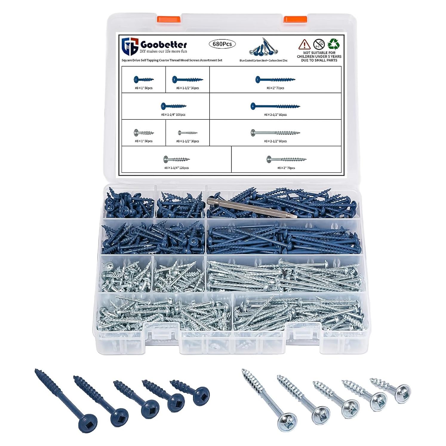 Kit de Tornillos Autoperforantes GOOBETTER 680 pcs #8 Acero