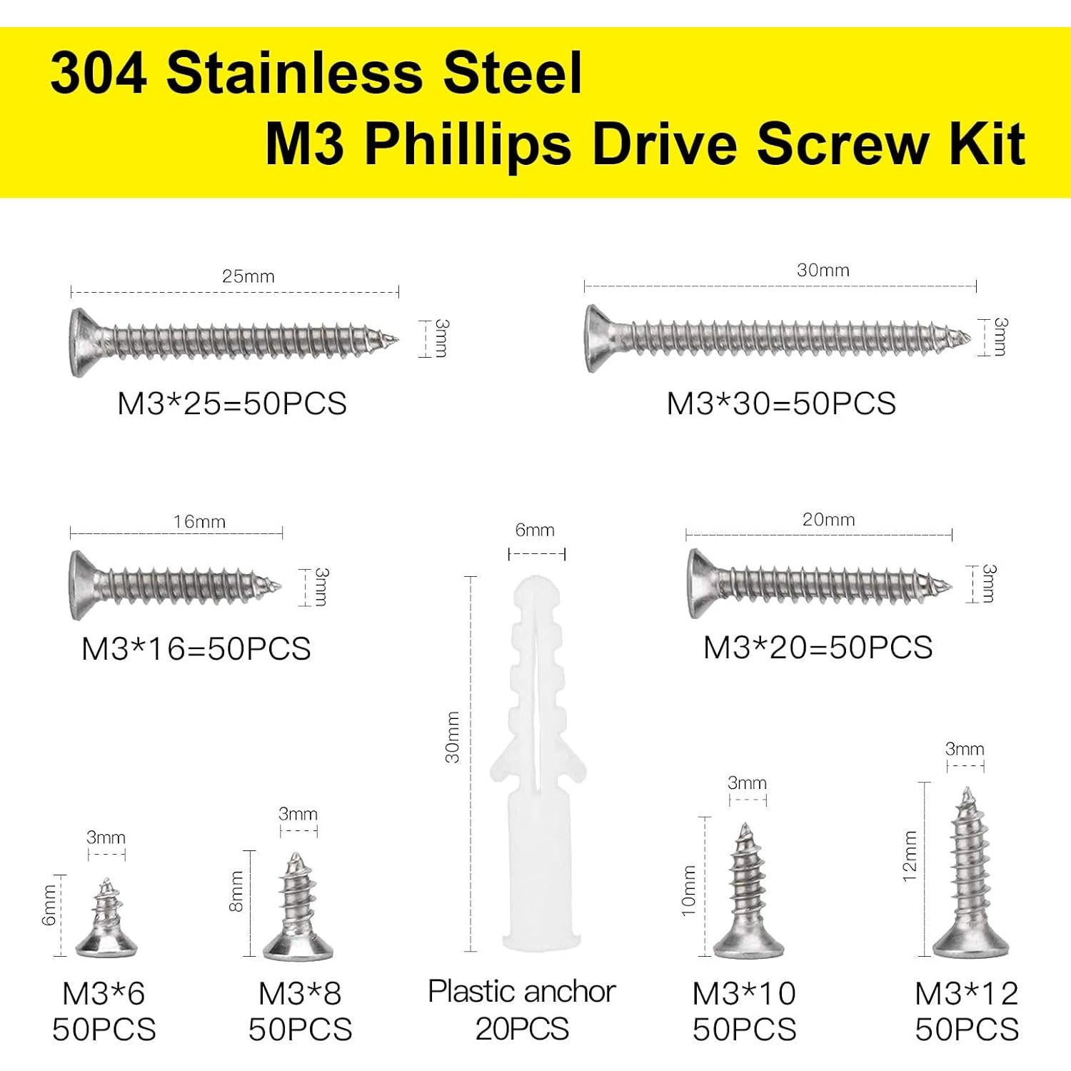 Juego de Tornillos de Cabeza Plana LERNOU 420 Pcs Acero Inoxidable