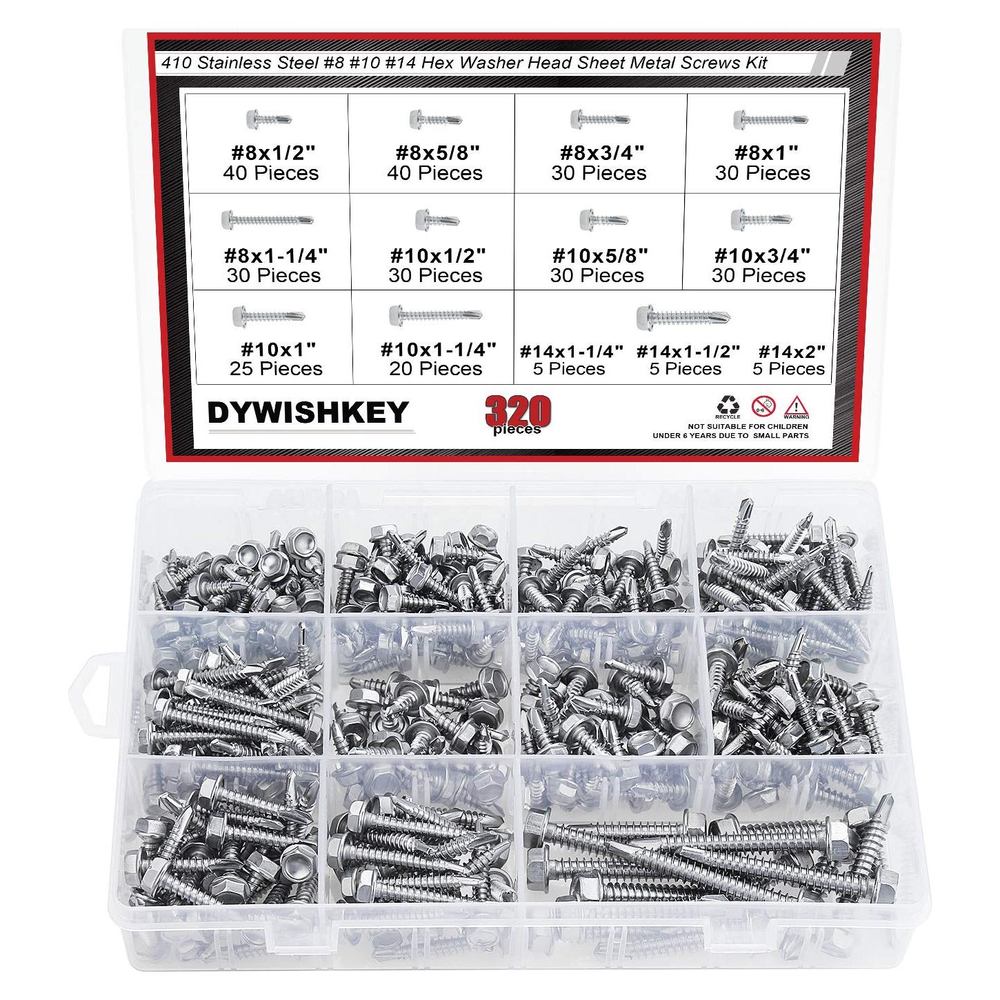 Tornillos de Acero Inoxidable 410 DYWISHKEY 320 Piezas Autoperforantes