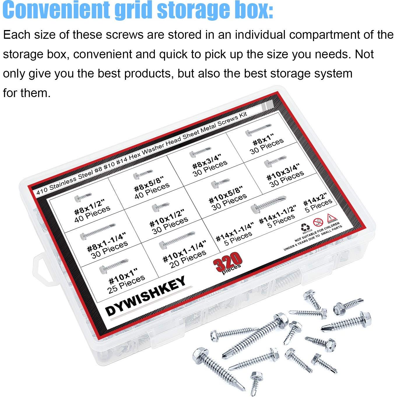 Tornillos de Acero Inoxidable 410 DYWISHKEY 320 Piezas Autoperforantes