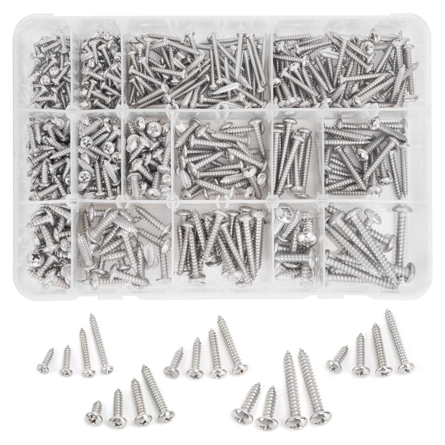 Juego de Tornillos Phillips Acero Inoxidable 542PCS #4 a #12