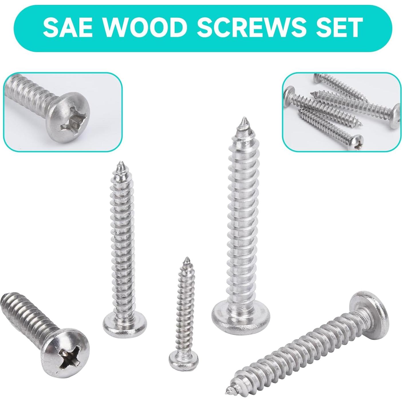 Juego de Tornillos Phillips Acero Inoxidable 542PCS #4 a #12