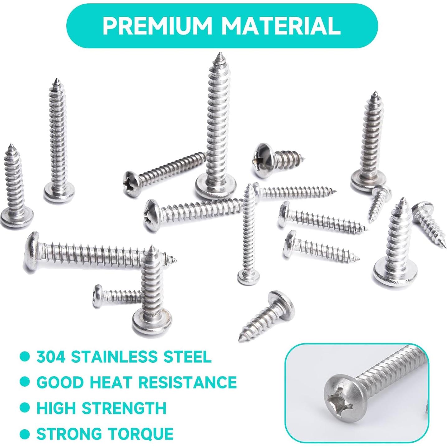 Juego de Tornillos Phillips Acero Inoxidable 542PCS #4 a #12