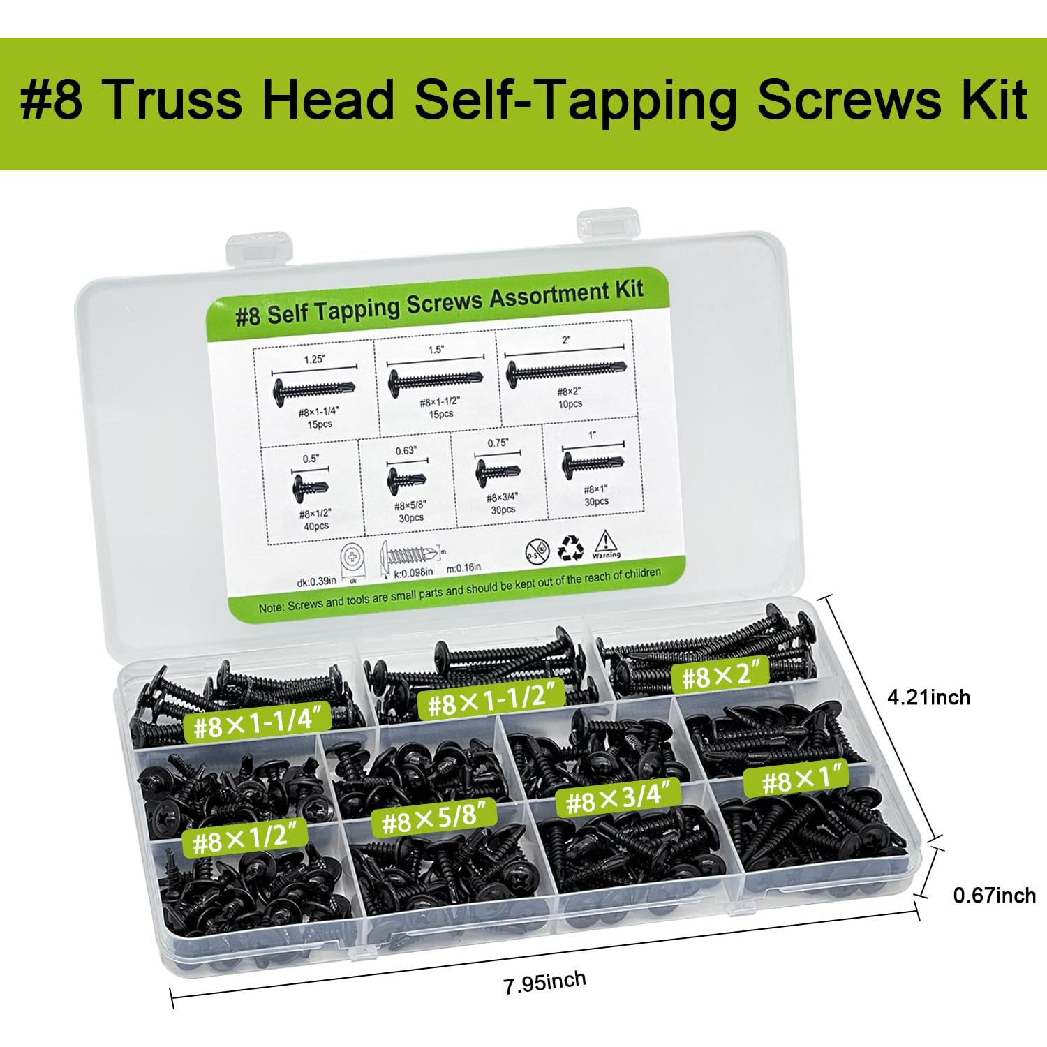 Kit de Tornillos Autoperforantes JERLITU #8 - 170 Piezas