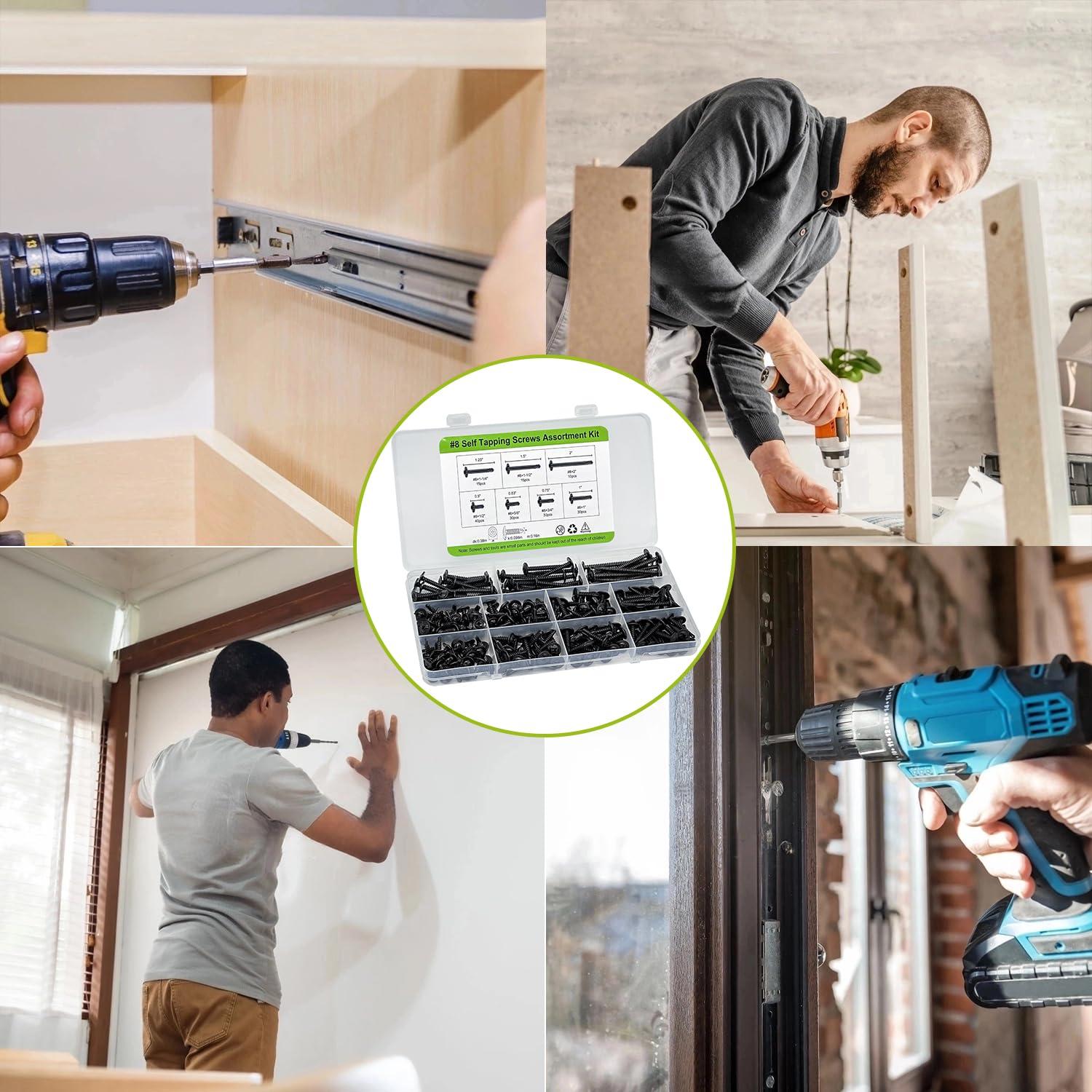 Kit de Tornillos Autoperforantes JERLITU #8 - 170 Piezas