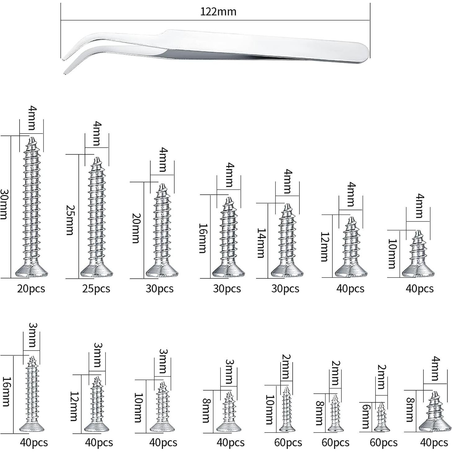 Kit de Tornillos Autoperforantes para Madera Qiwuhai 595 Piezas