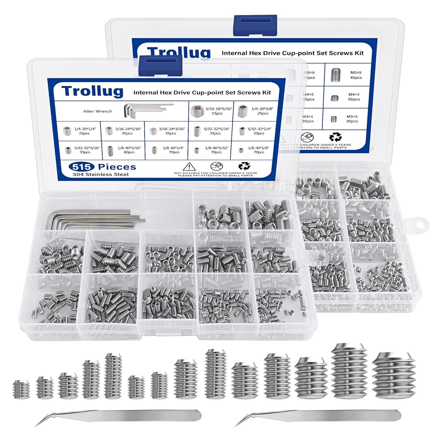 Kit de Tornillos de Cabeza Hueca 1305PCS Acero Inoxidable Trollug