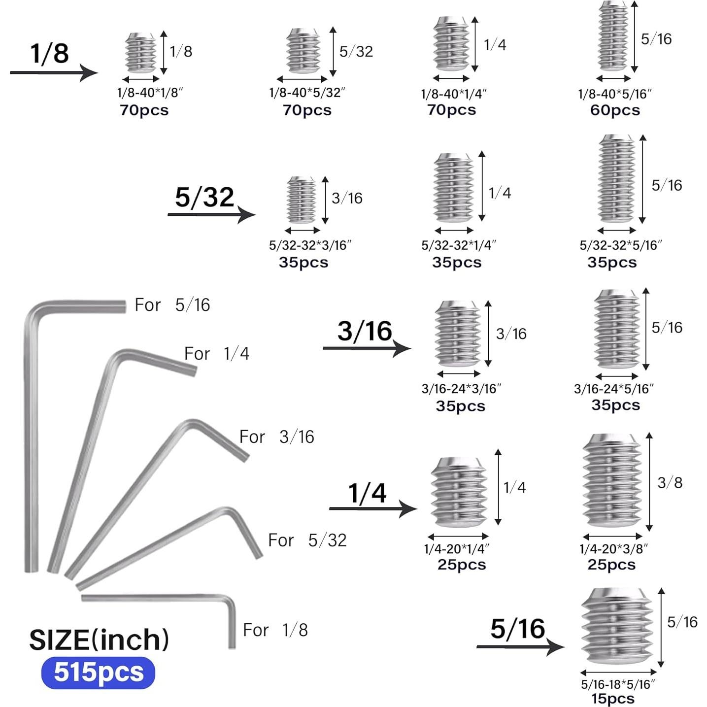Kit de Tornillos de Cabeza Hueca 1305PCS Acero Inoxidable Trollug
