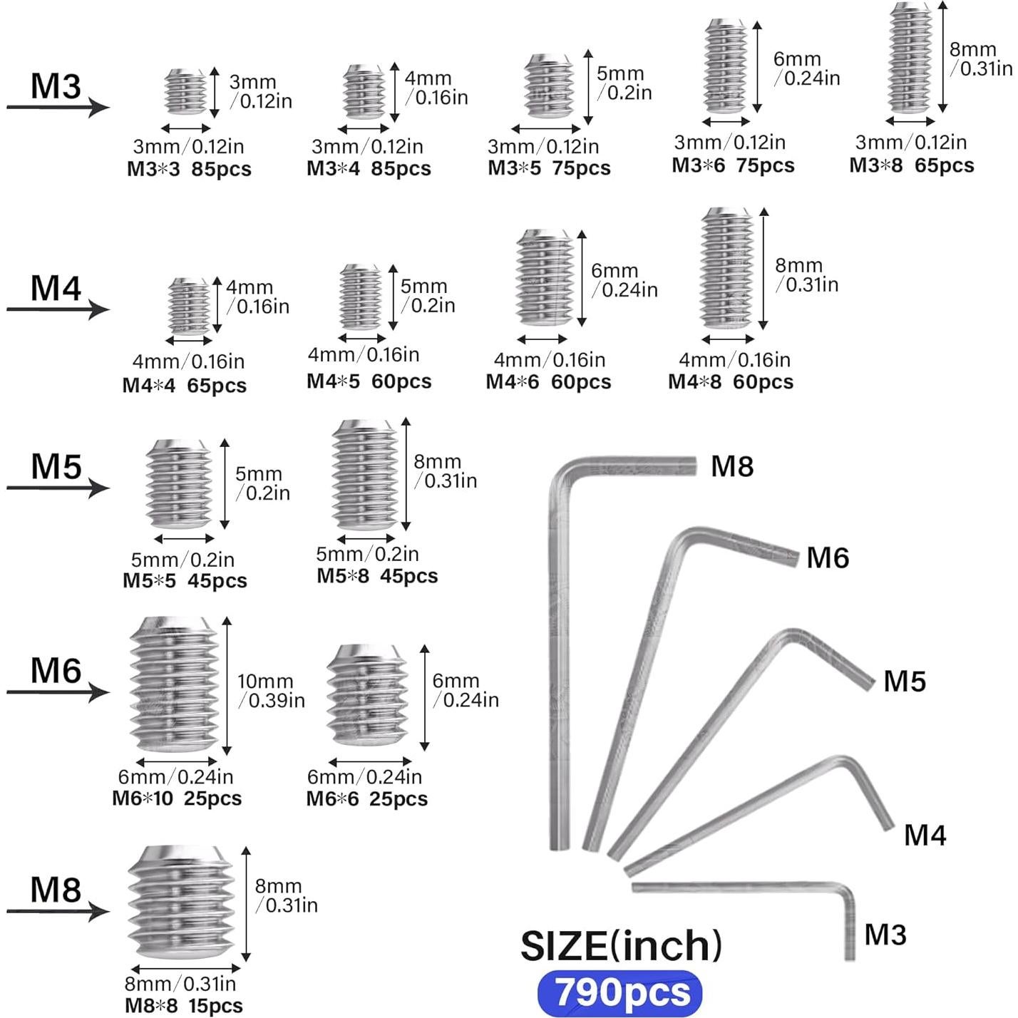 Kit de Tornillos de Cabeza Hueca 1305PCS Acero Inoxidable Trollug