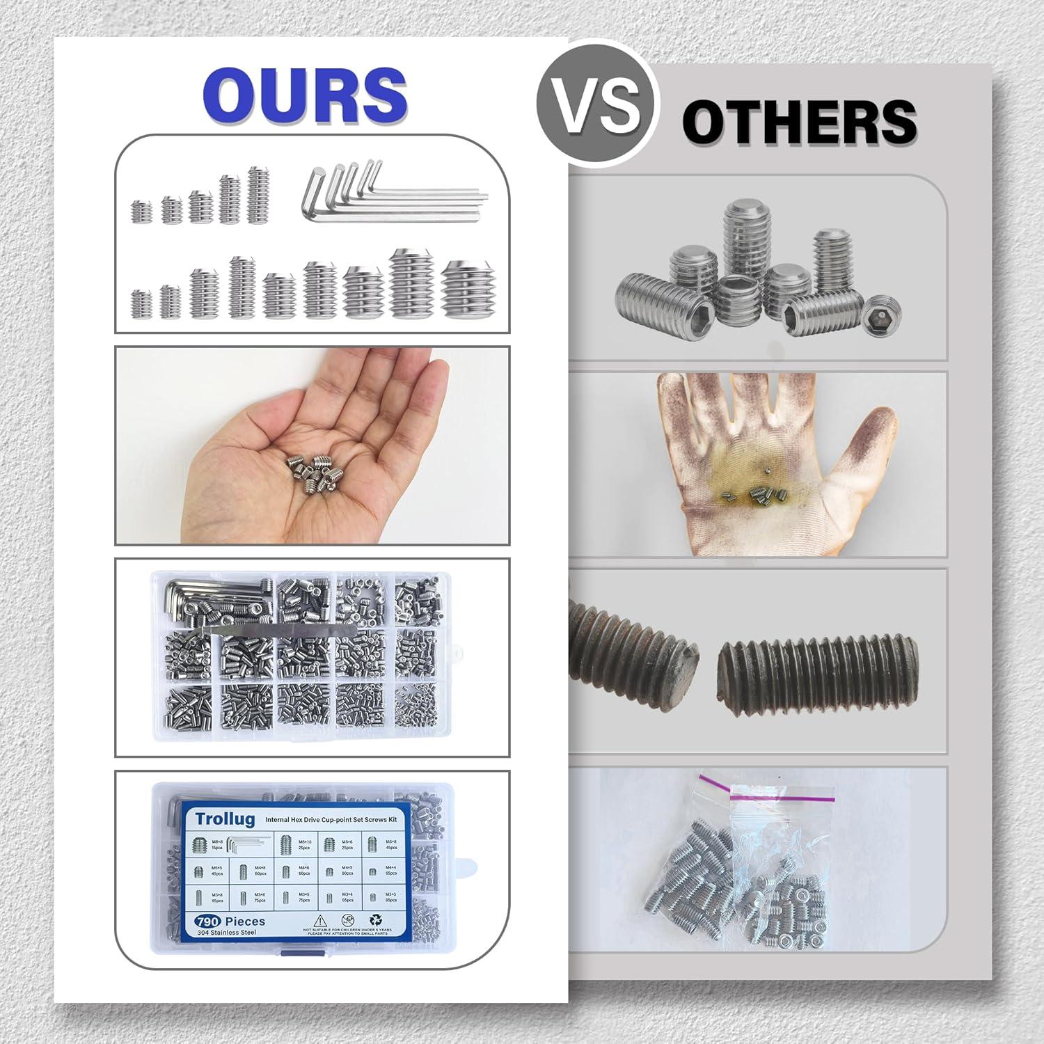 Kit de Tornillos de Cabeza Hueca 1305PCS Acero Inoxidable Trollug
