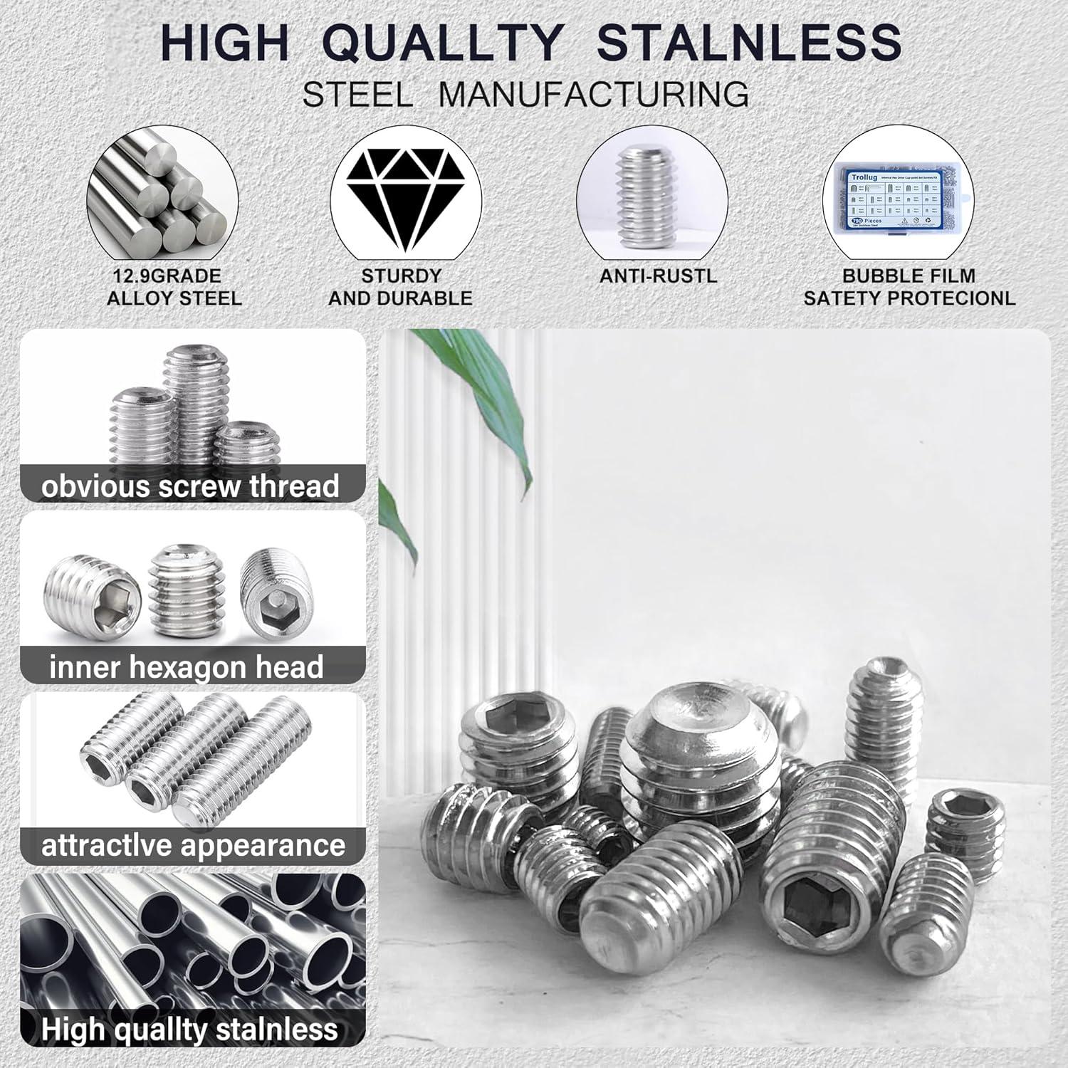 Kit de Tornillos de Cabeza Hueca 1305PCS Acero Inoxidable Trollug