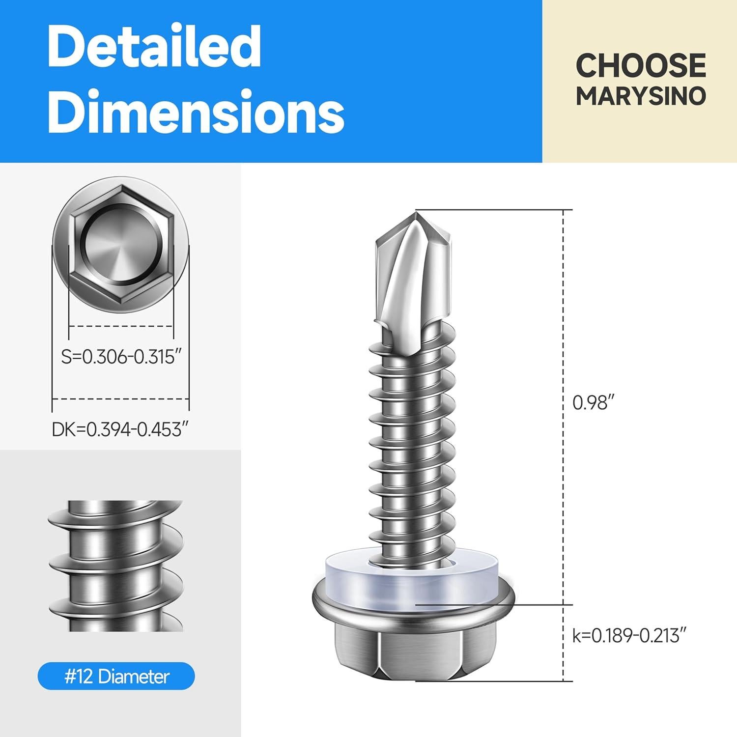 Tornillos Autoperforantes Marysino #12 x 2.54 cm Acero Inoxidable