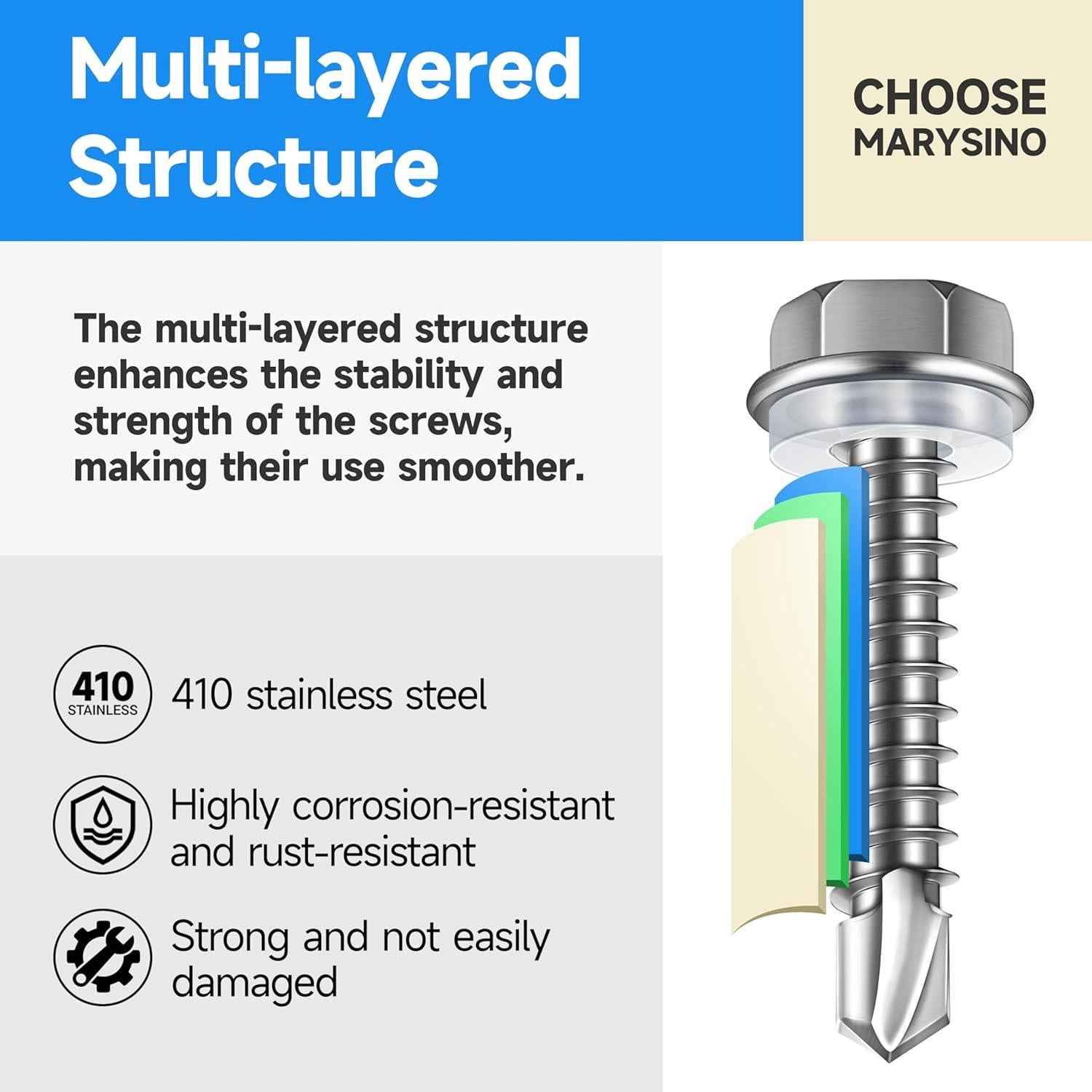 Tornillos Autoperforantes Marysino #12 x 2.54 cm Acero Inoxidable