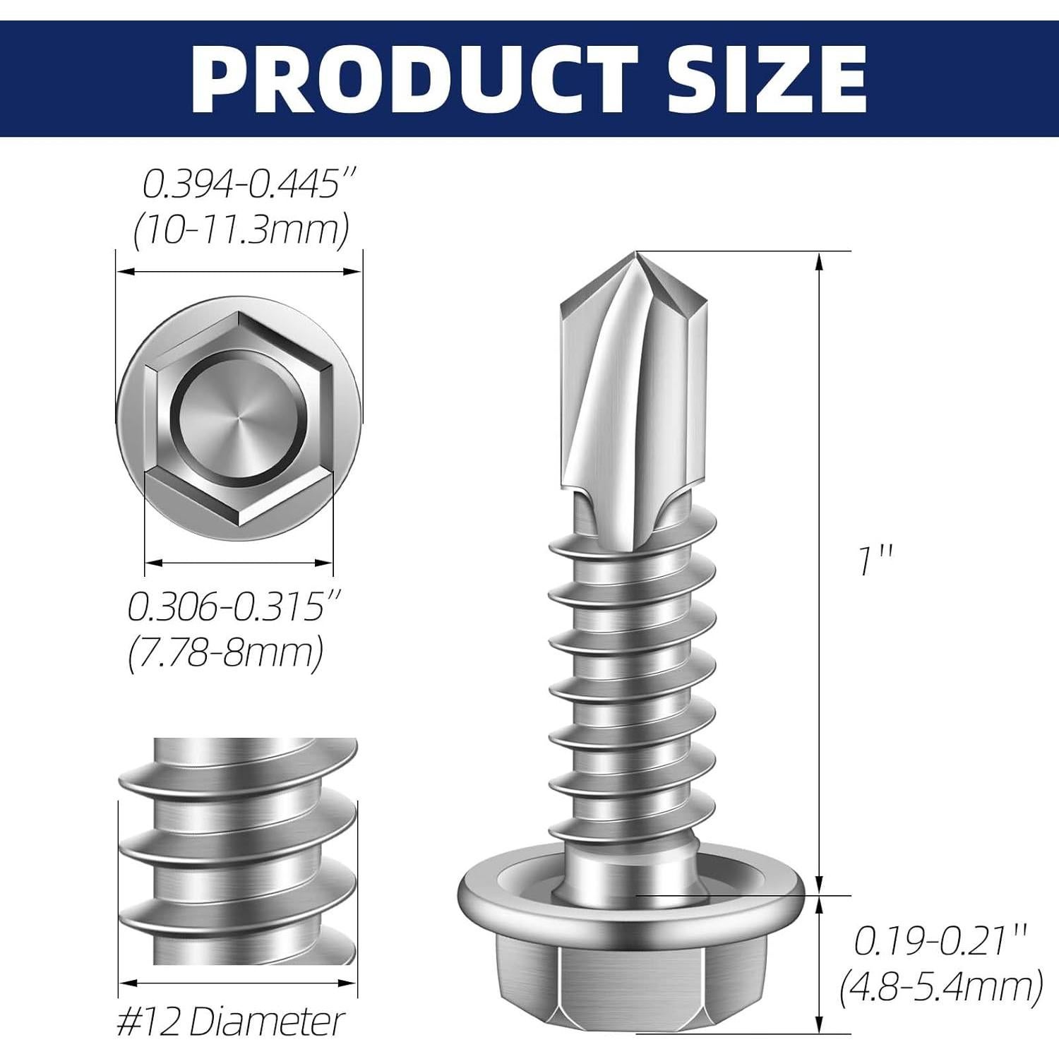 Tornillos Autoperforantes MewuDecor #12 x 2.54 cm Acero Inoxidable 100 PCS