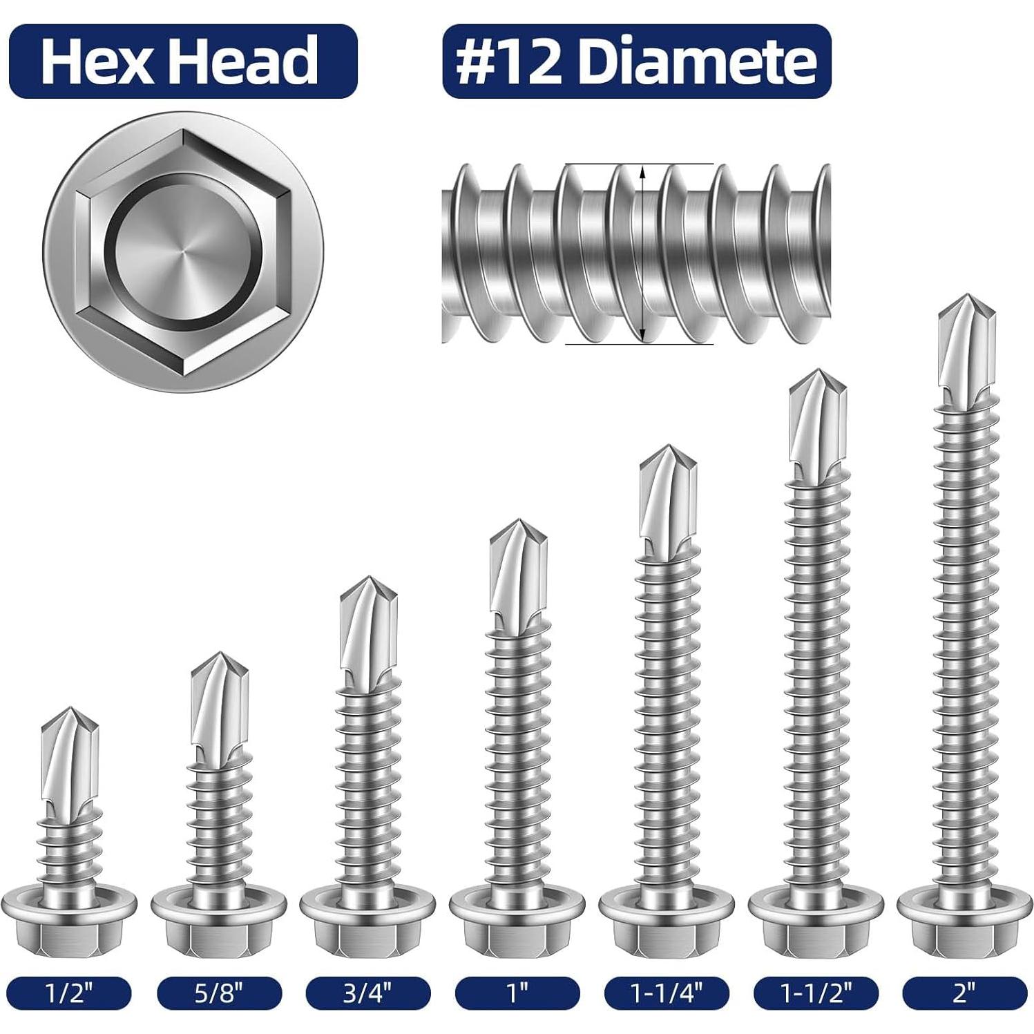 Tornillos Autoperforantes MewuDecor #12 x 2.54 cm Acero Inoxidable 100 PCS