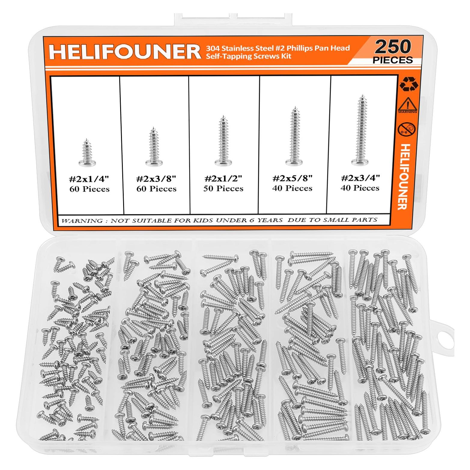Juego de Tornillos de Madera HELIFOUNER 250 Piezas Acero Inoxidable