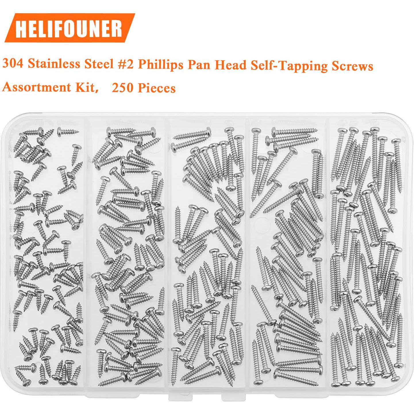 Juego de Tornillos de Madera HELIFOUNER 250 Piezas Acero Inoxidable