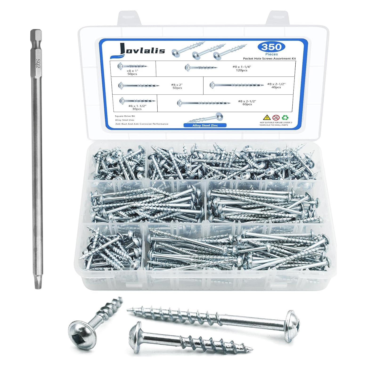 Kit de Tornillos Pocket 350 PCS Jovlalis #8 Recubiertos Zinc