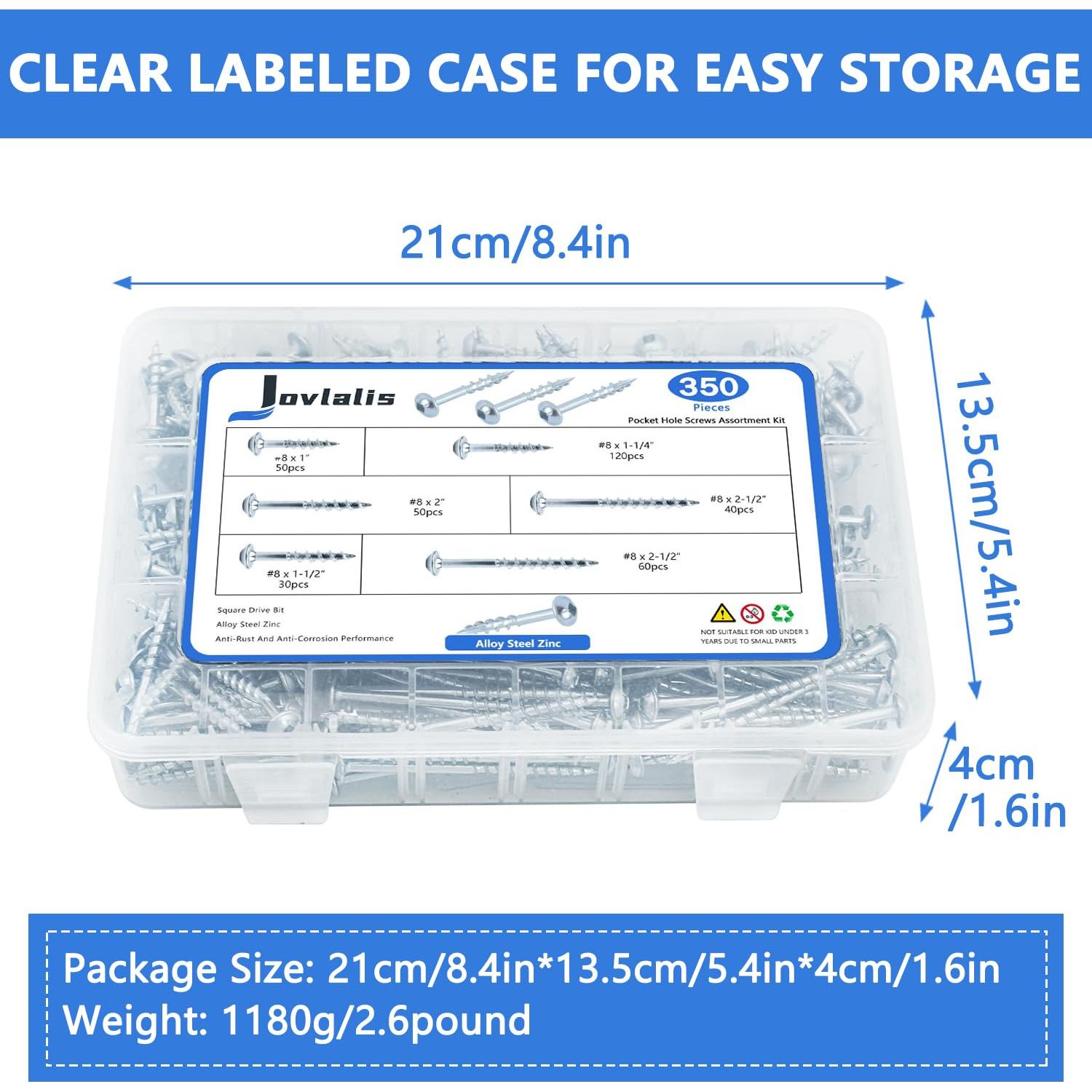 Kit de Tornillos Pocket 350 PCS Jovlalis #8 Recubiertos Zinc