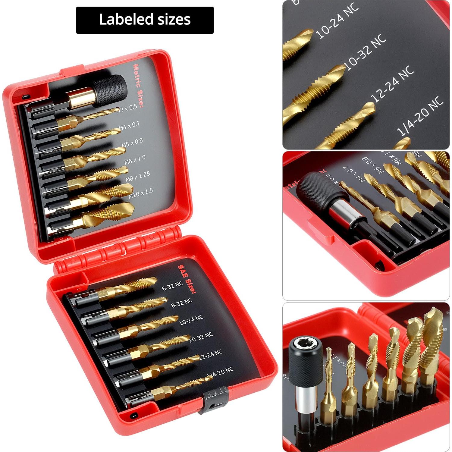 Juego de Brocas HSS QWORK 13 Piezas Métricas y SAE