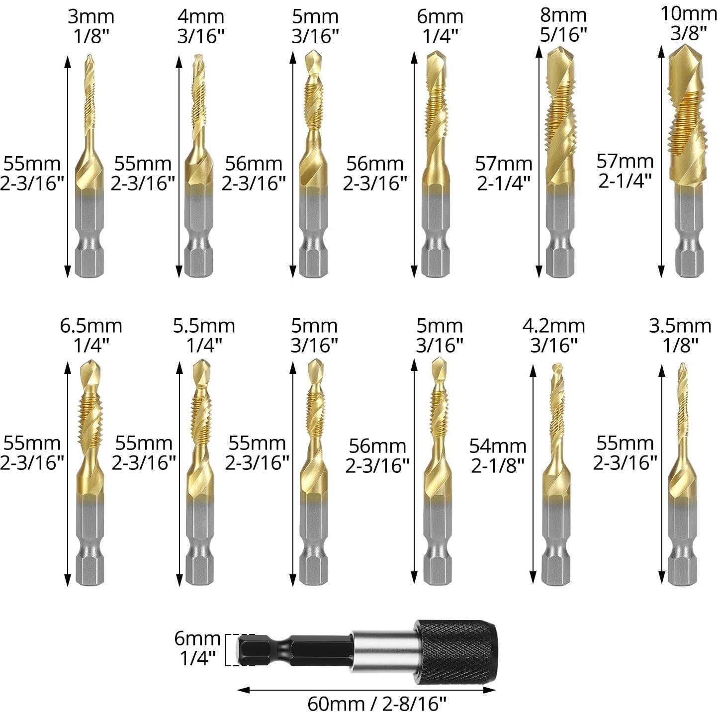 Juego de Brocas HSS QWORK 13 Piezas Métricas y SAE
